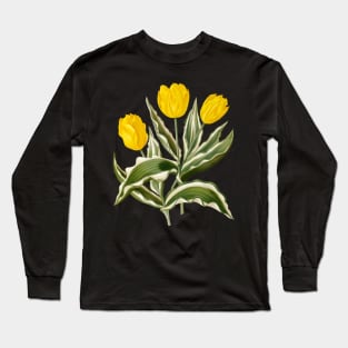Variegated yellow Tulips - botanical illustration Long Sleeve T-Shirt